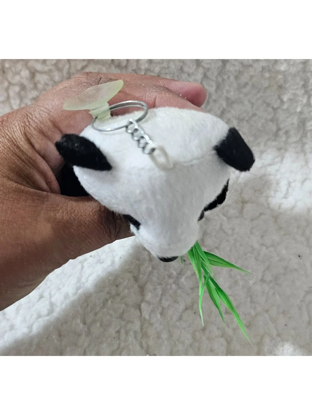 Mini Small Panda Bear Plush Keychain With Bamboo Toy Black & White 4